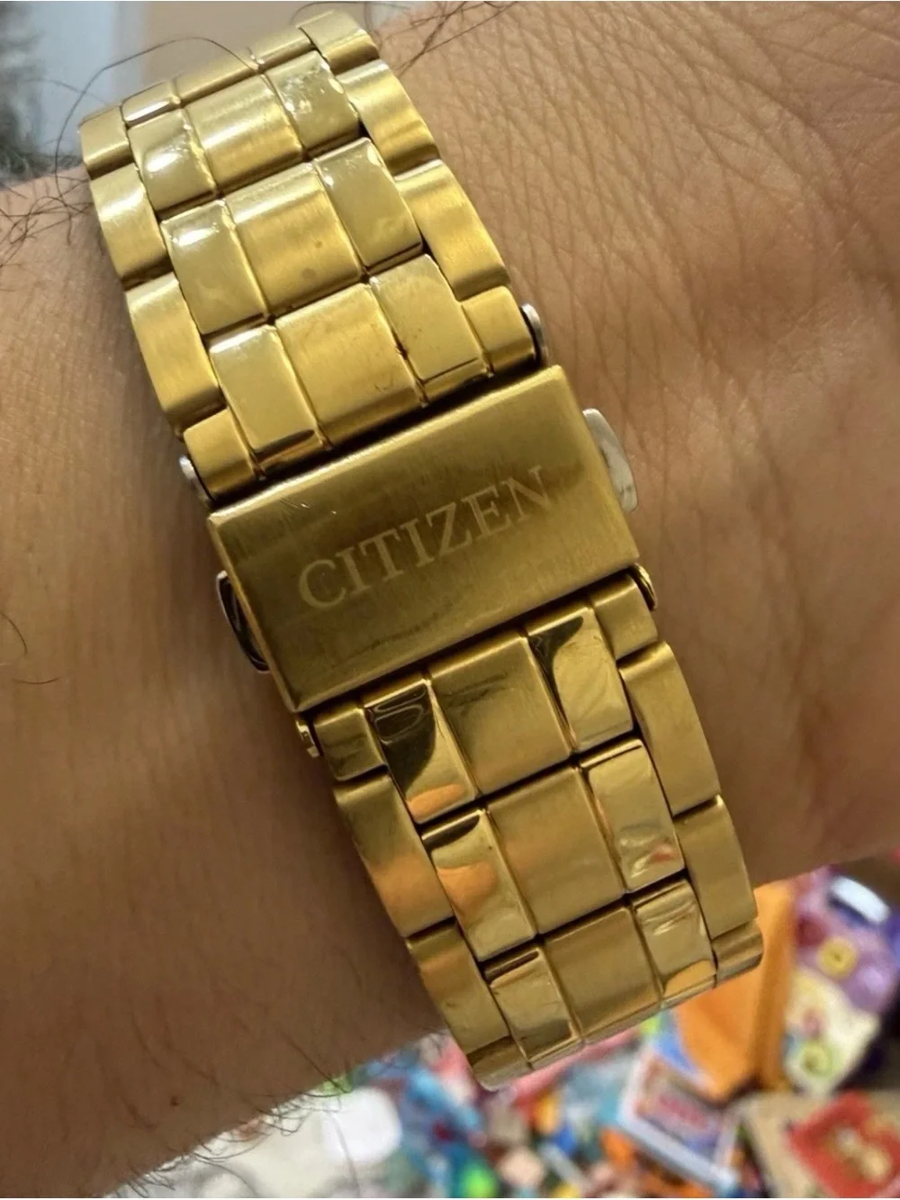 Citizen Gold Multi-Function Mens Quartz Watch AG8342-52L Black Blue Dial 42mm